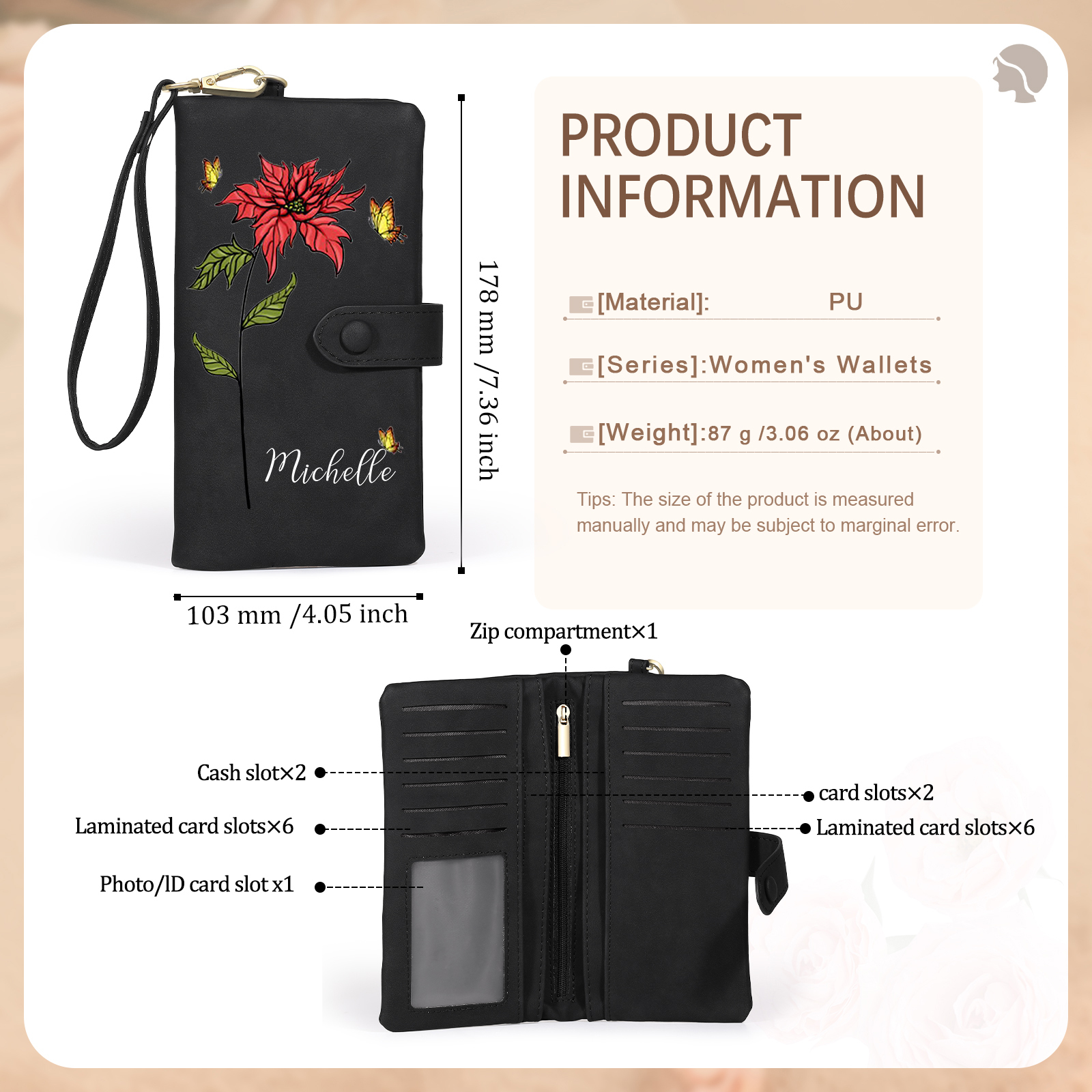 Personalised Women Wallet Custom Birth Flower Name Photo Valentines Day Gift