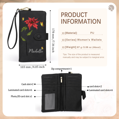 Personalised Women Wallet Custom Birth Flower Name Photo Valentines Day Gift