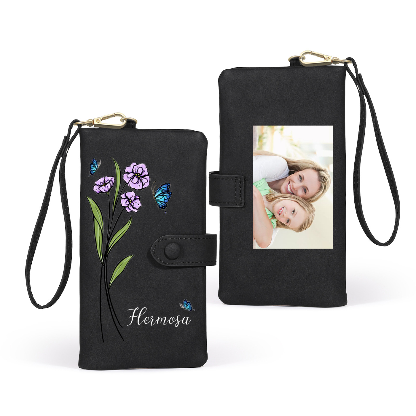 Personalised Women Wallet Custom Birth Flower Name Photo Valentines Day Gift