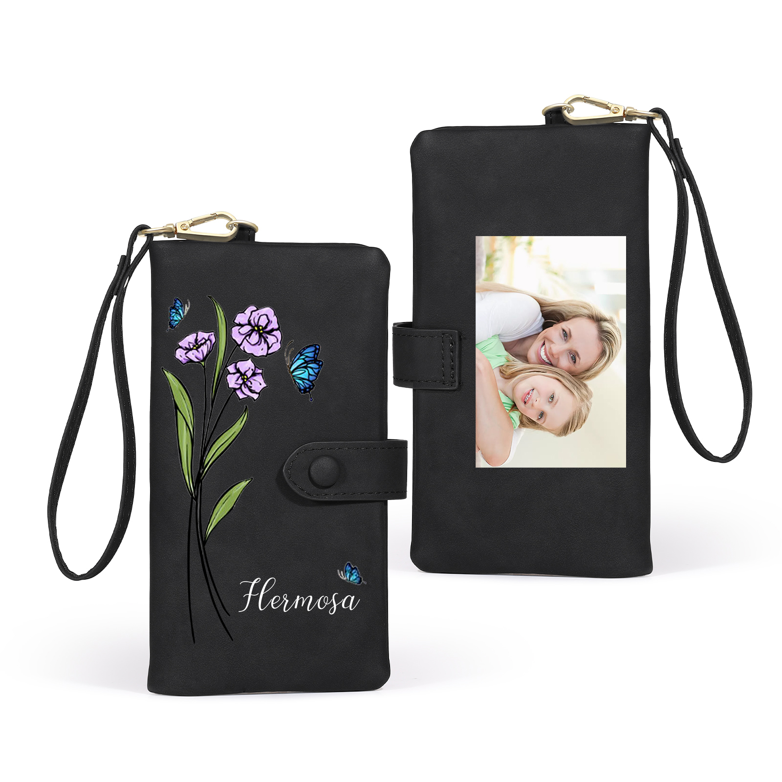 Personalised Women Wallet Custom Birth Flower Name Photo Valentines Day Gift