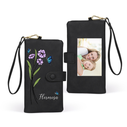 Personalised Women Wallet Custom Birth Flower Name Photo Valentines Day Gift