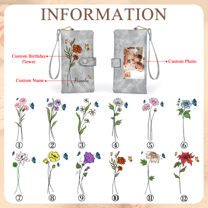 Personalised Women Wallet Custom Birth Flower Name Photo Valentines Day Gift