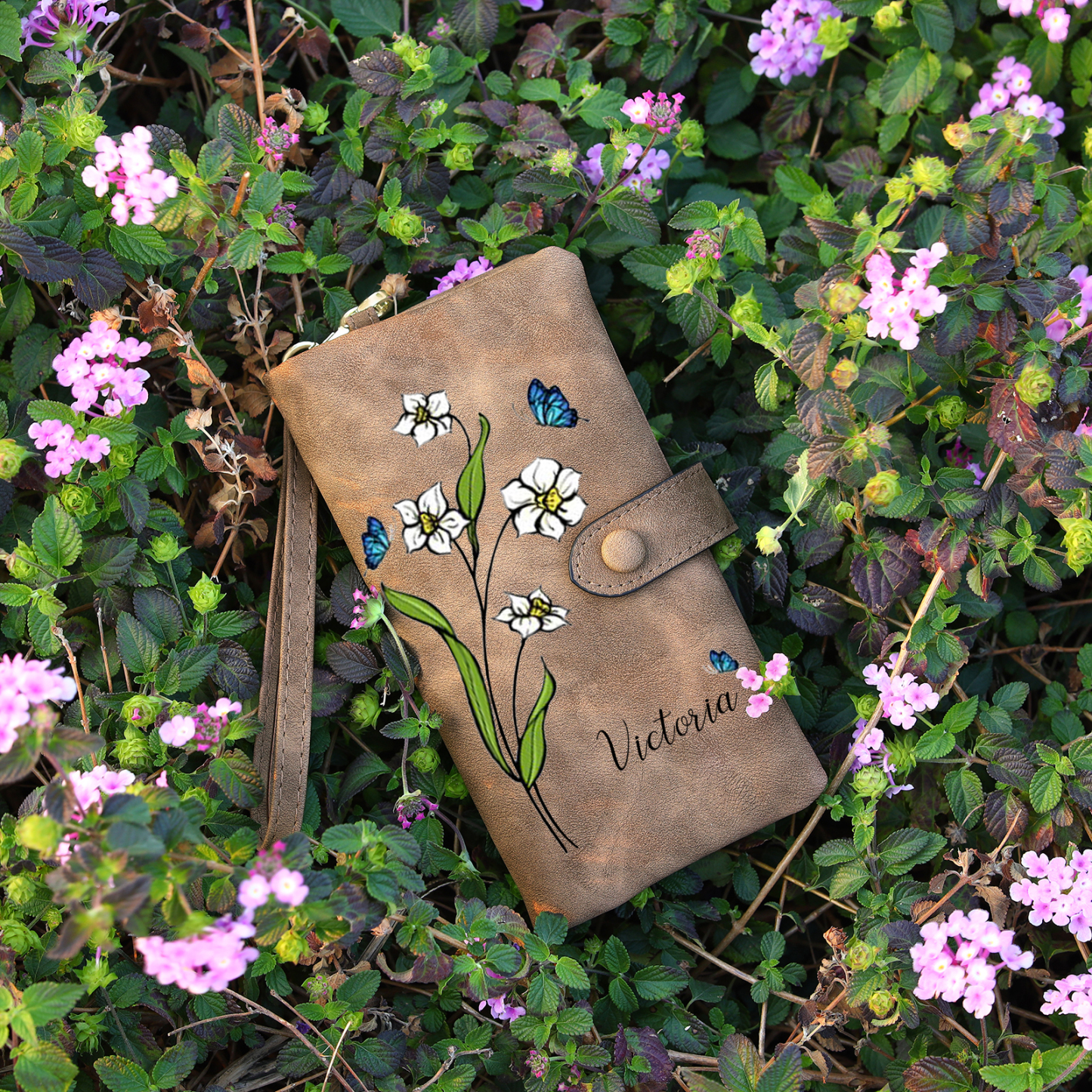 Personalised Women Wallet Custom Birth Flower Name Photo Valentines Day Gift