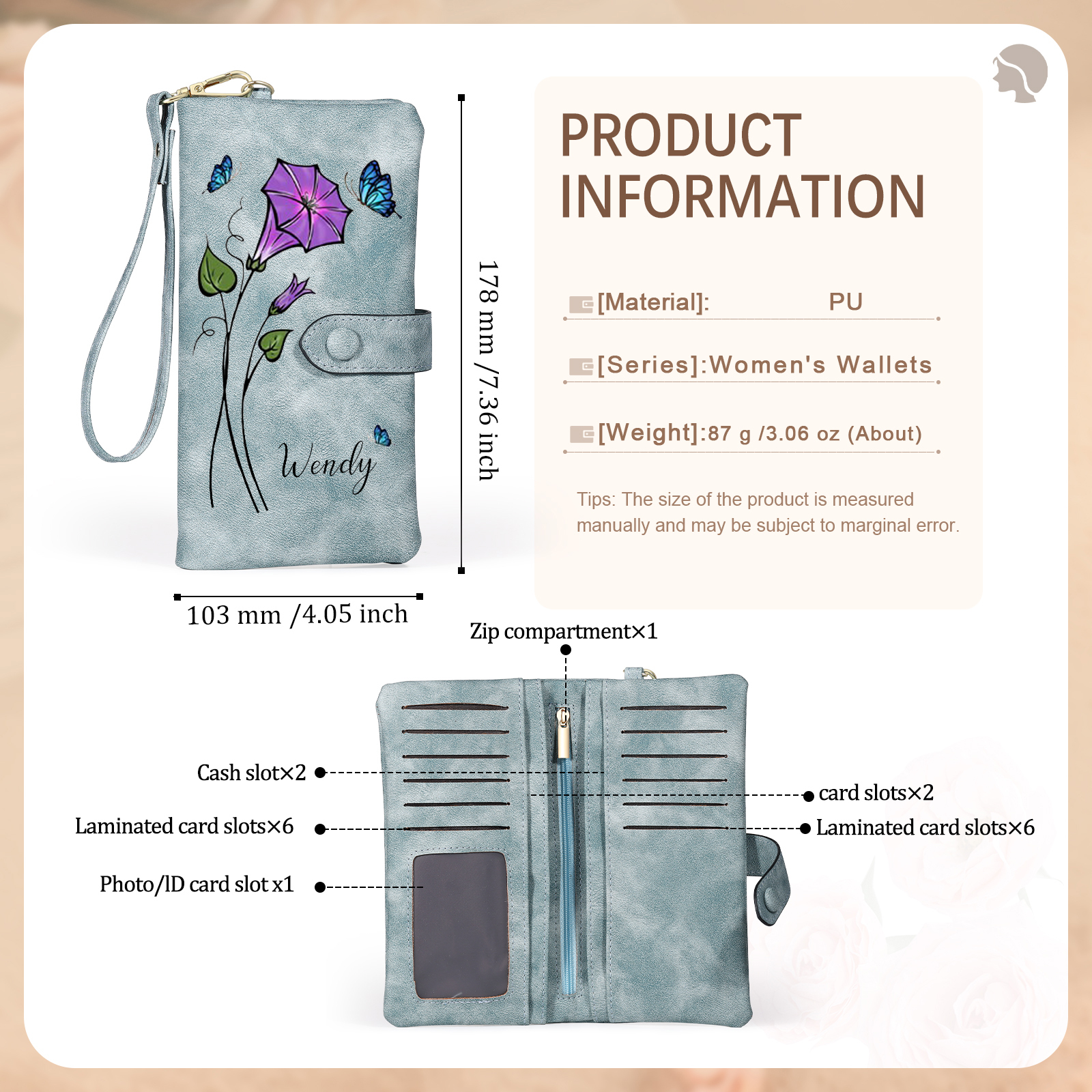 Personalised Women Wallet Custom Birth Flower Name Photo Valentines Day Gift