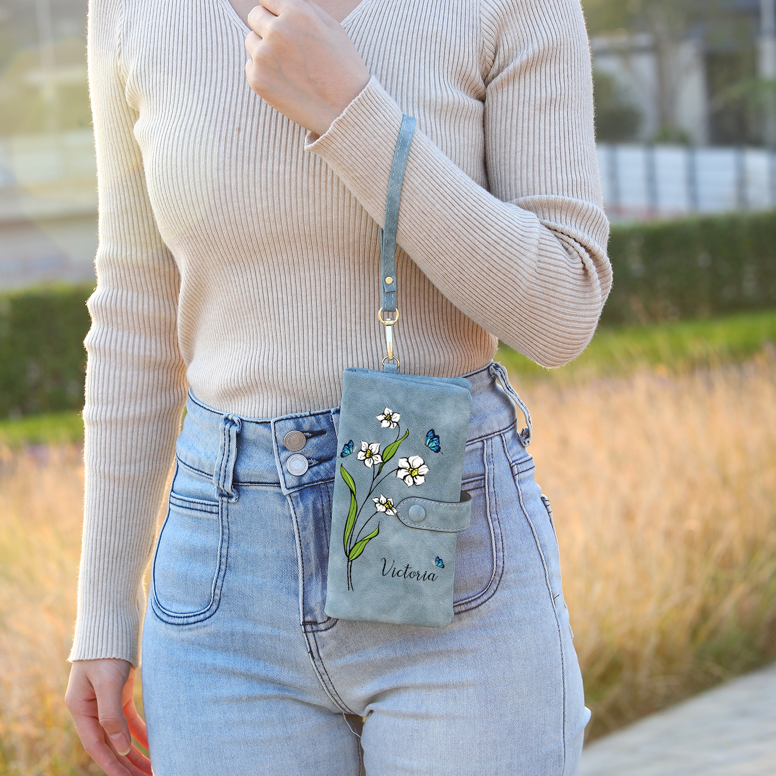 Personalised Women Wallet Custom Birth Flower Name Photo Valentines Day Gift