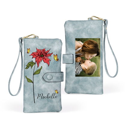 Personalised Women Wallet Custom Birth Flower Name Photo Valentines Day Gift