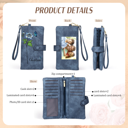 Personalised Women Wallet Custom Birth Flower Name Photo Valentines Day Gift
