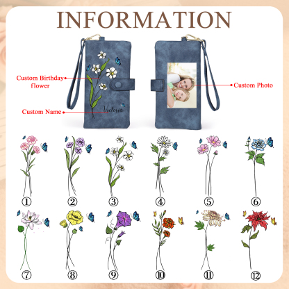 Personalised Women Wallet Custom Birth Flower Name Photo Valentines Day Gift