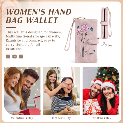 Personalised Women Wallet Custom Birth Flower Name Photo Valentines Day Gift