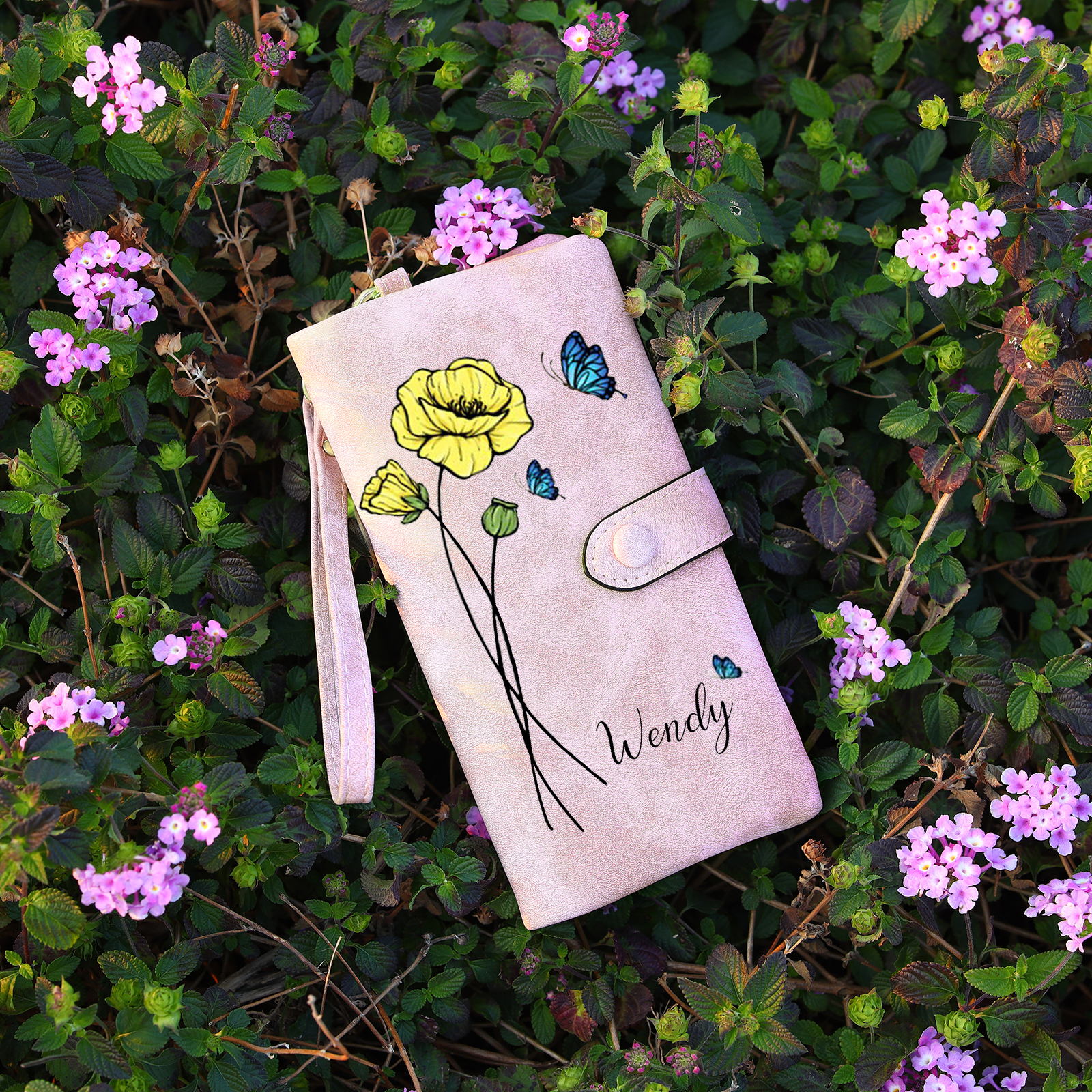 Personalised Women Wallet Custom Birth Flower Name Photo Valentines Day Gift