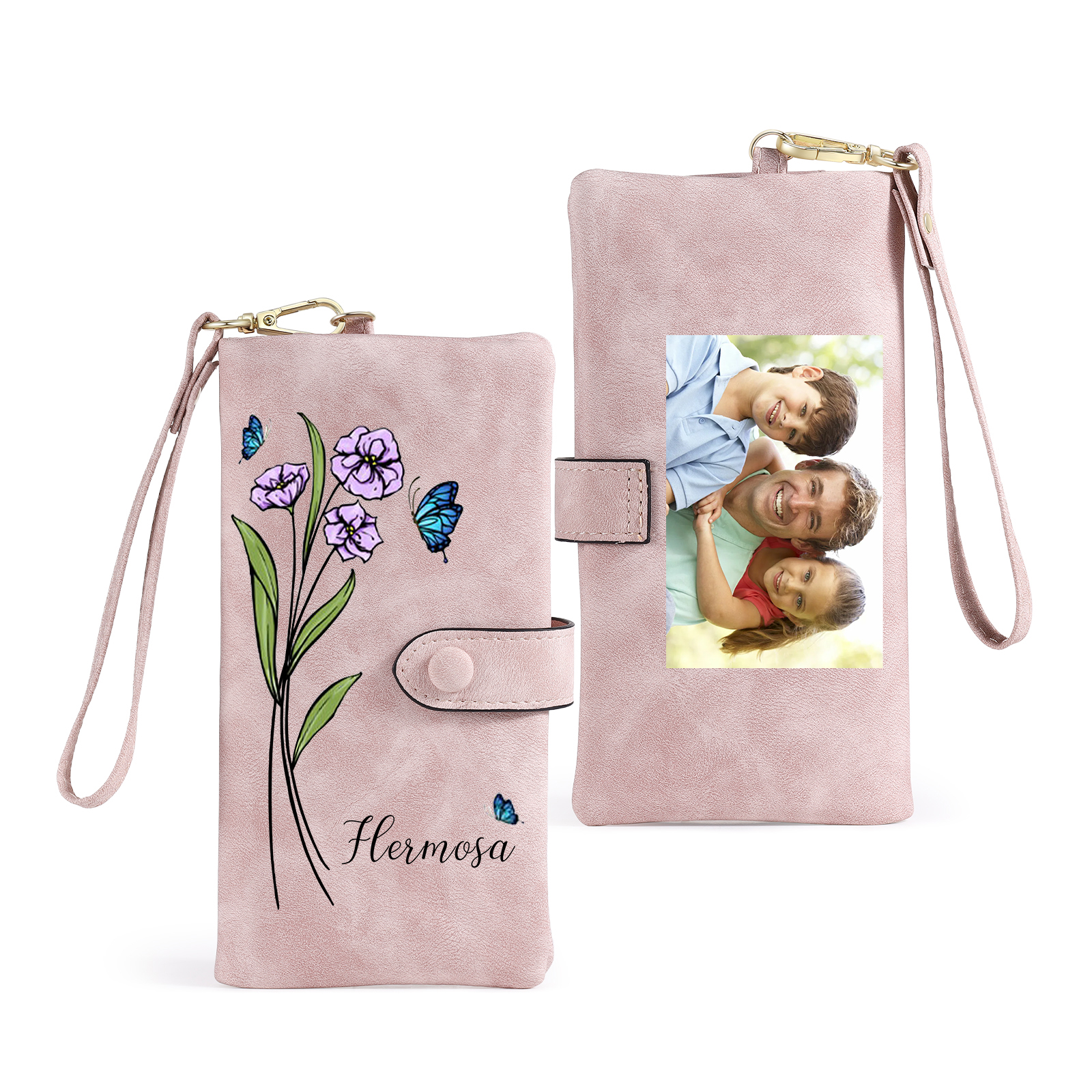 Personalised Women Wallet Custom Birth Flower Name Photo Valentines Day Gift