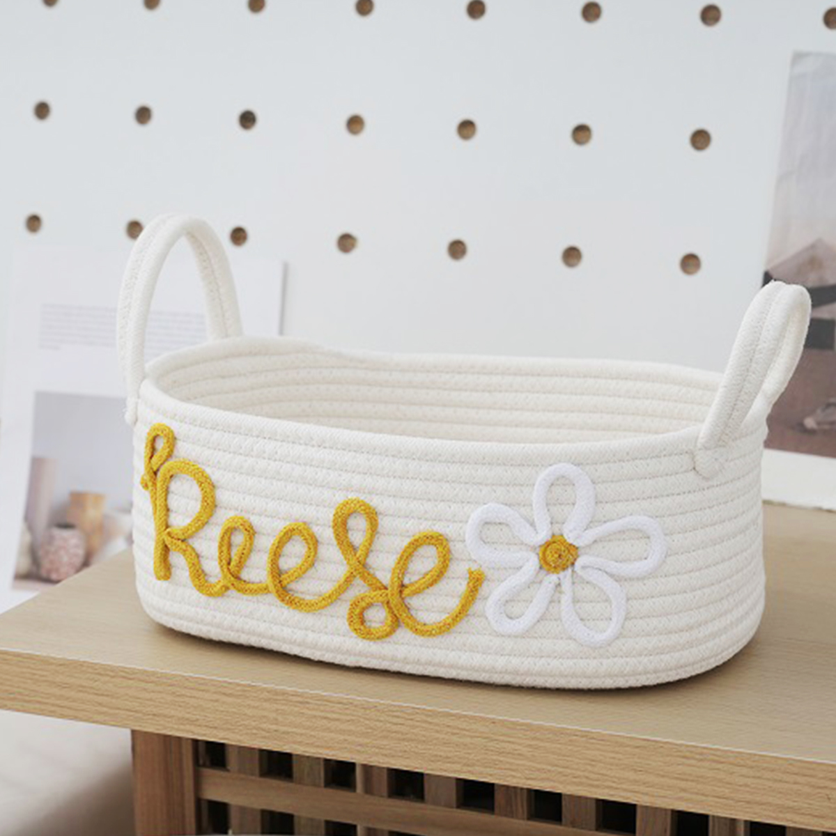 Personalised Baby Shower Gift Basket Rope Cotton Basket for Baby Baby Gift Basket Toy Basket Newborn Gift Knitting Baptism Baby Name Gift
