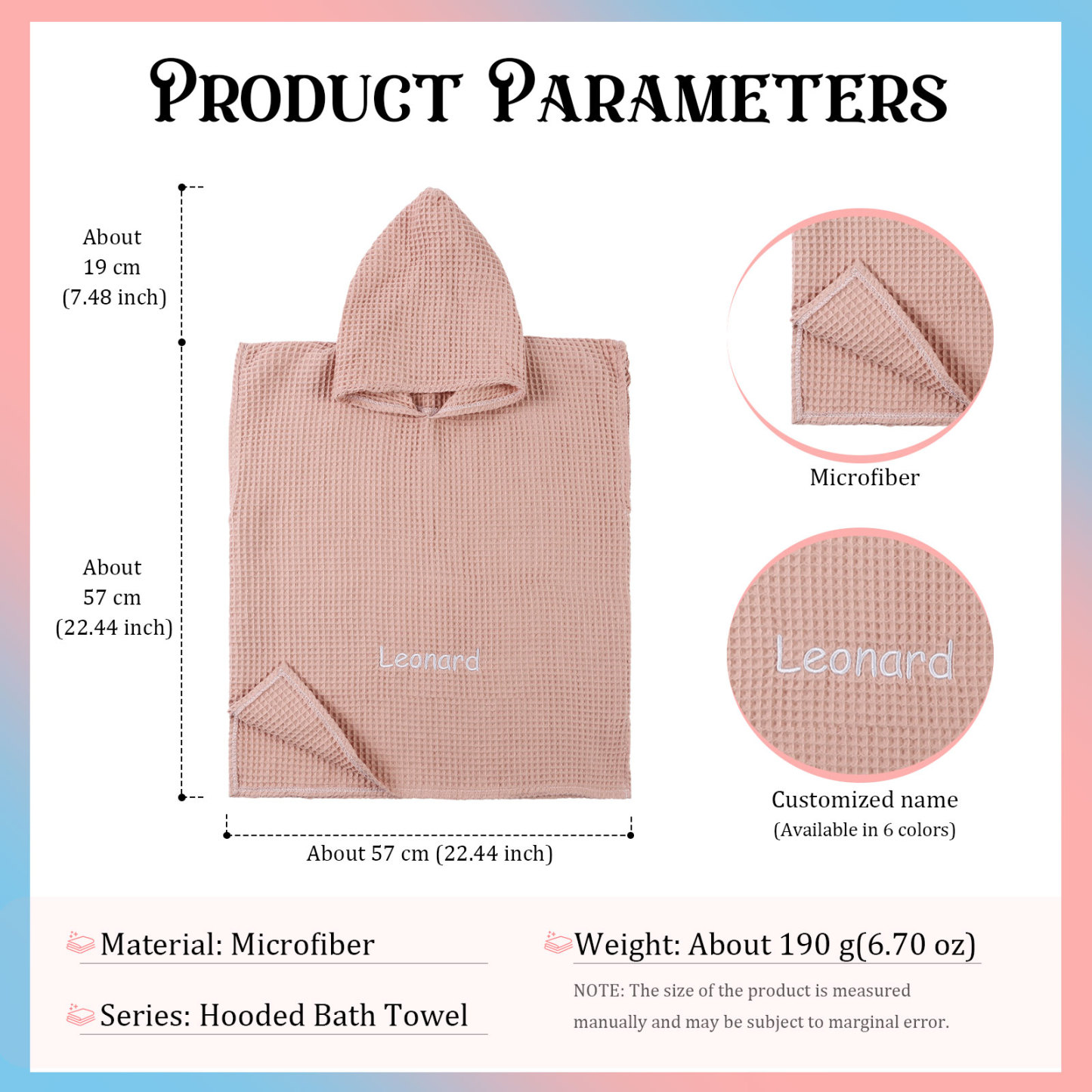 Personalised Name Hooded Baby Poncho Towel Muslin Bath Poncho For Toddler Kids Cotton Waffle Hooded Baby Bath Towels