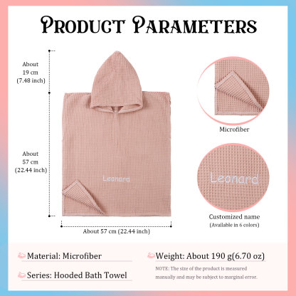 Personalised Name Hooded Baby Poncho Towel Muslin Bath Poncho For Toddler Kids Cotton Waffle Hooded Baby Bath Towels