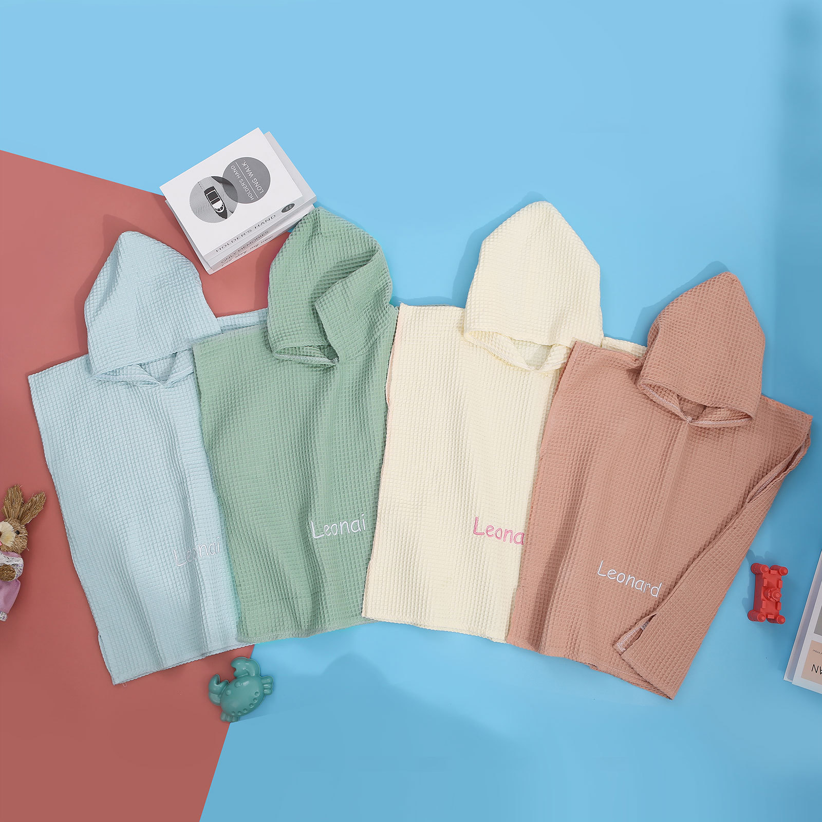 Personalised Name Hooded Baby Poncho Towel Muslin Bath Poncho For Toddler Kids Cotton Waffle Hooded Baby Bath Towels