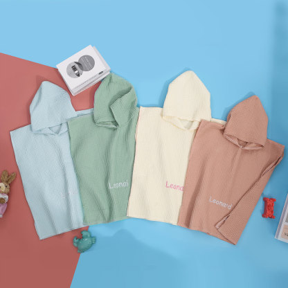 Personalised Name Hooded Baby Poncho Towel Muslin Bath Poncho For Toddler Kids Cotton Waffle Hooded Baby Bath Towels