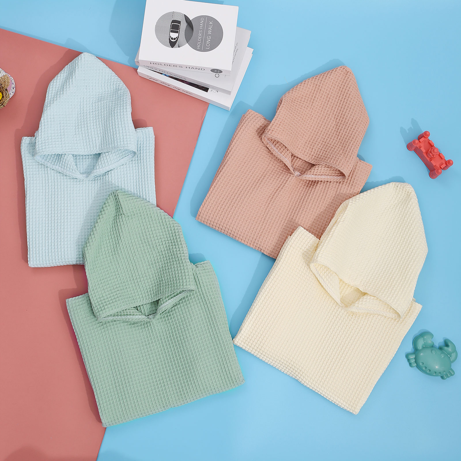 Personalised Name Hooded Baby Poncho Towel Muslin Bath Poncho For Toddler Kids Cotton Waffle Hooded Baby Bath Towels