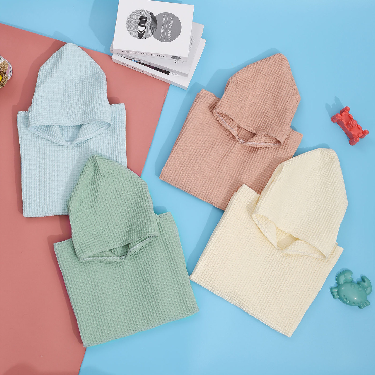 Personalised Name Hooded Baby Poncho Towel Muslin Bath Poncho For Toddler Kids Cotton Waffle Hooded Baby Bath Towels