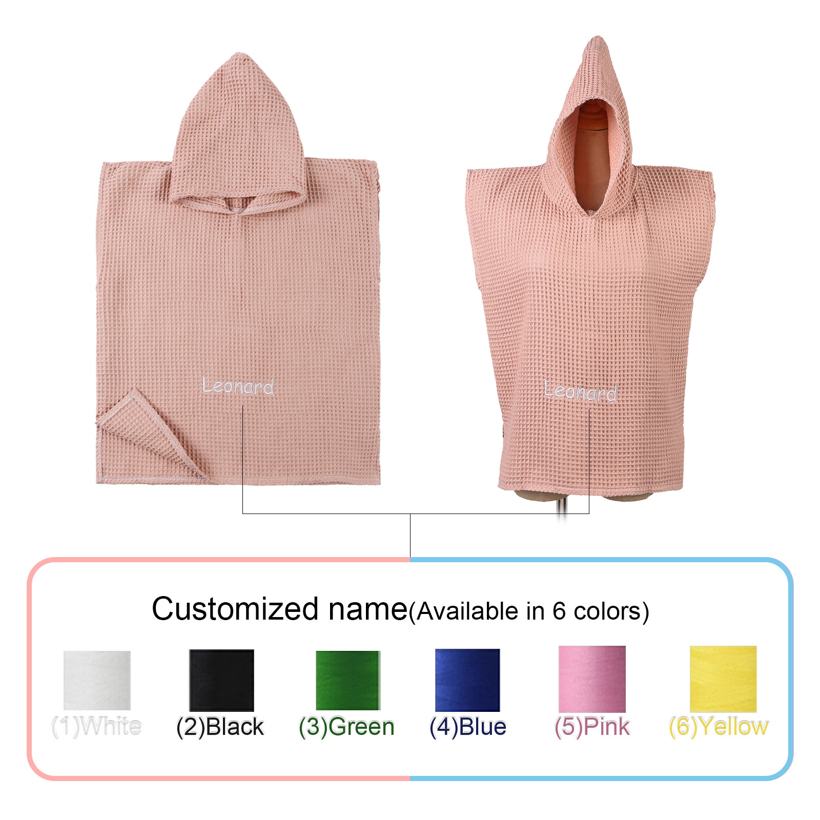 Personalised Name Hooded Baby Poncho Towel Muslin Bath Poncho For Toddler Kids Cotton Waffle Hooded Baby Bath Towels