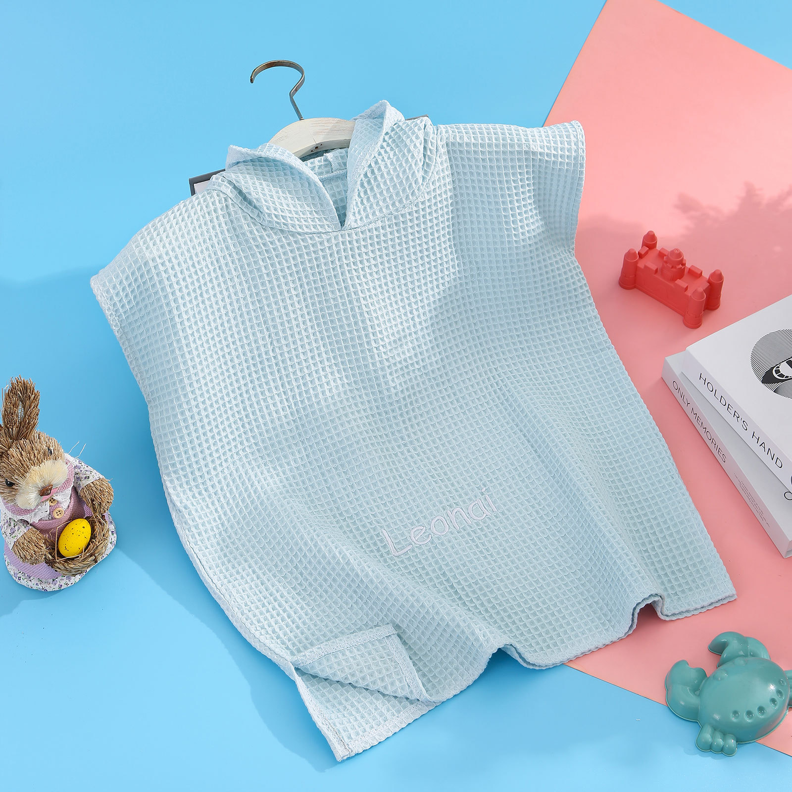 Personalised Name Hooded Baby Poncho Towel Muslin Bath Poncho For Toddler Kids Cotton Waffle Hooded Baby Bath Towels