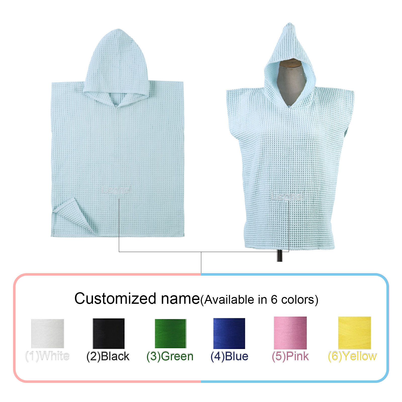 Personalised Name Hooded Baby Poncho Towel Muslin Bath Poncho For Toddler Kids Cotton Waffle Hooded Baby Bath Towels