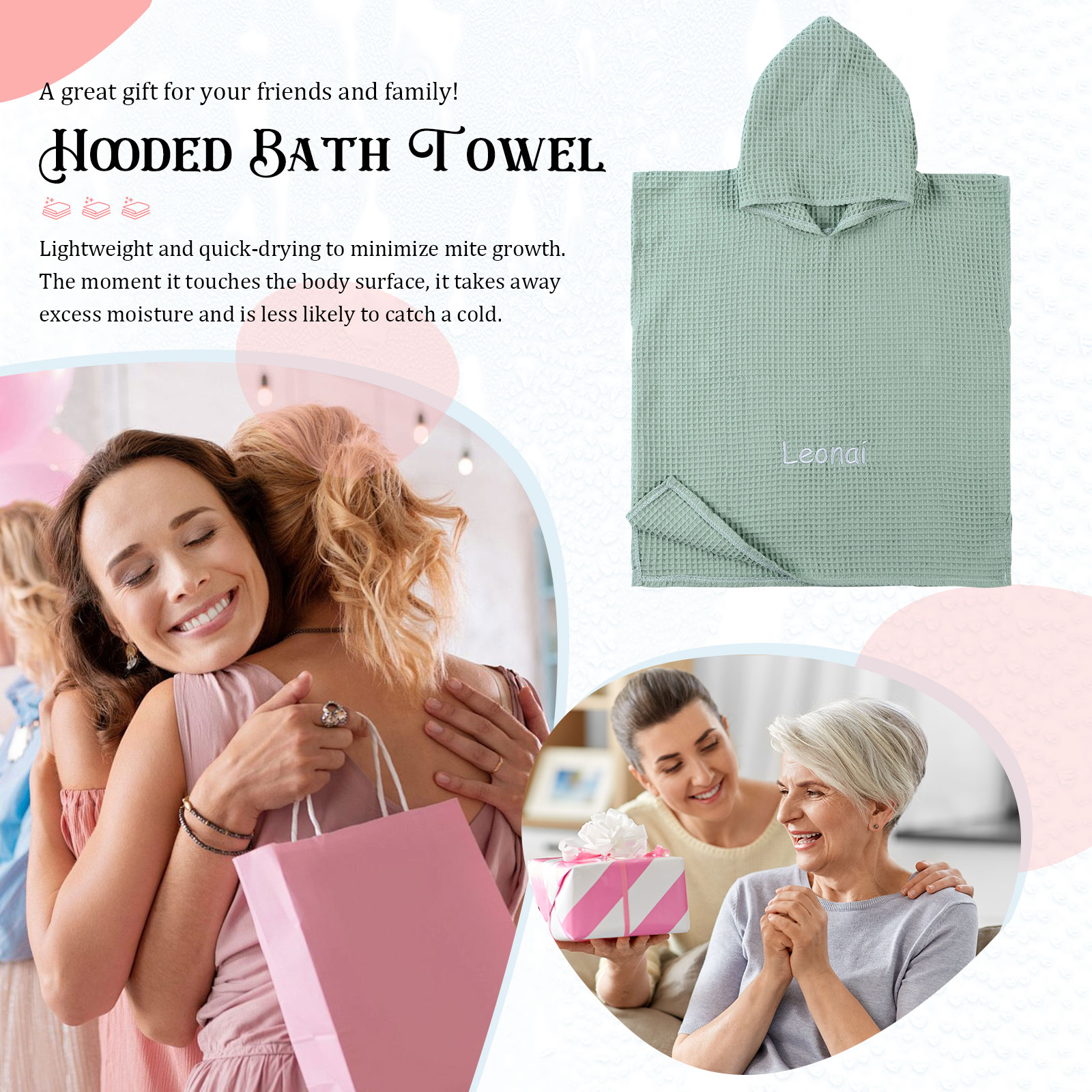 Personalised Name Hooded Baby Poncho Towel Muslin Bath Poncho For Toddler Kids Cotton Waffle Hooded Baby Bath Towels