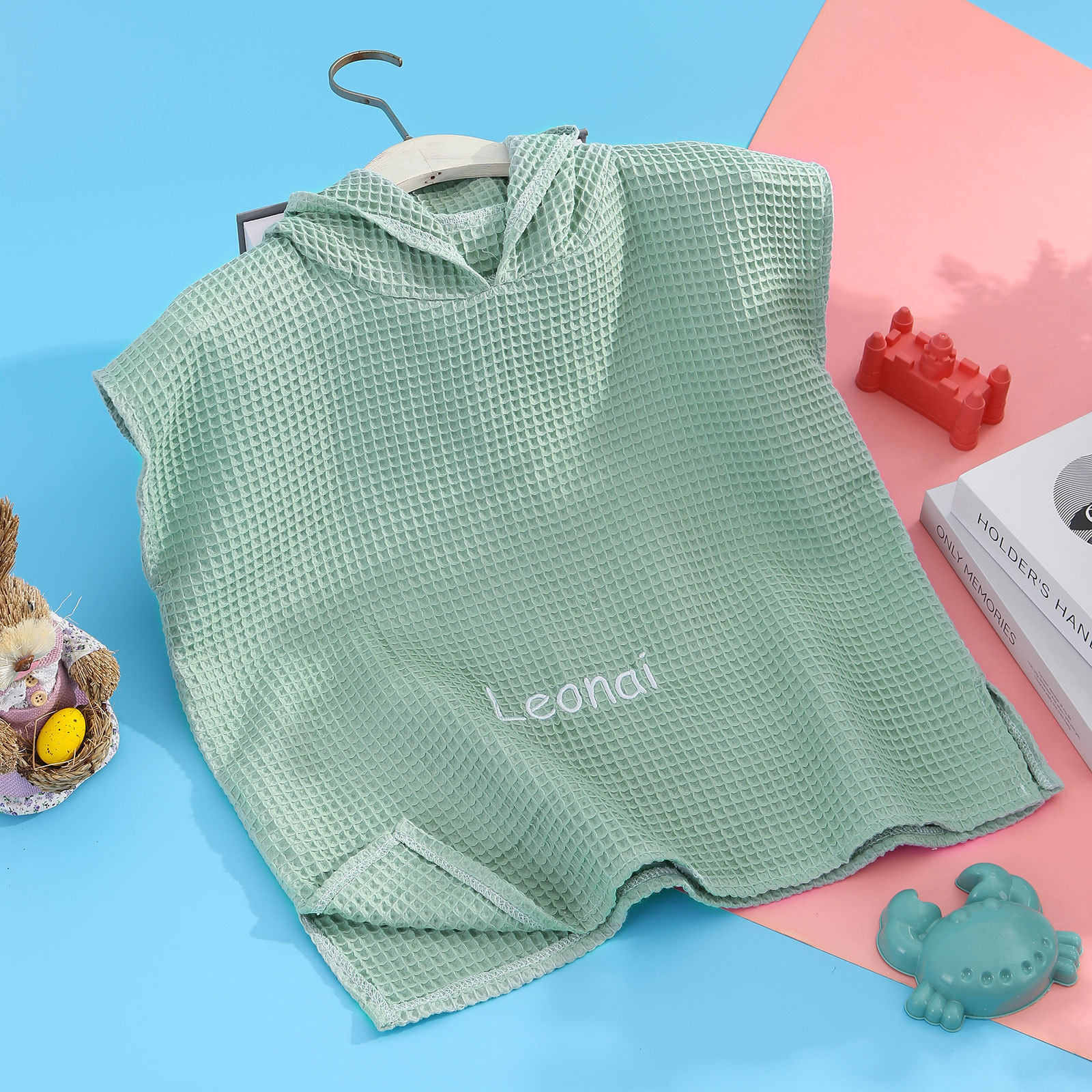Personalised Name Hooded Baby Poncho Towel Muslin Bath Poncho For Toddler Kids Cotton Waffle Hooded Baby Bath Towels