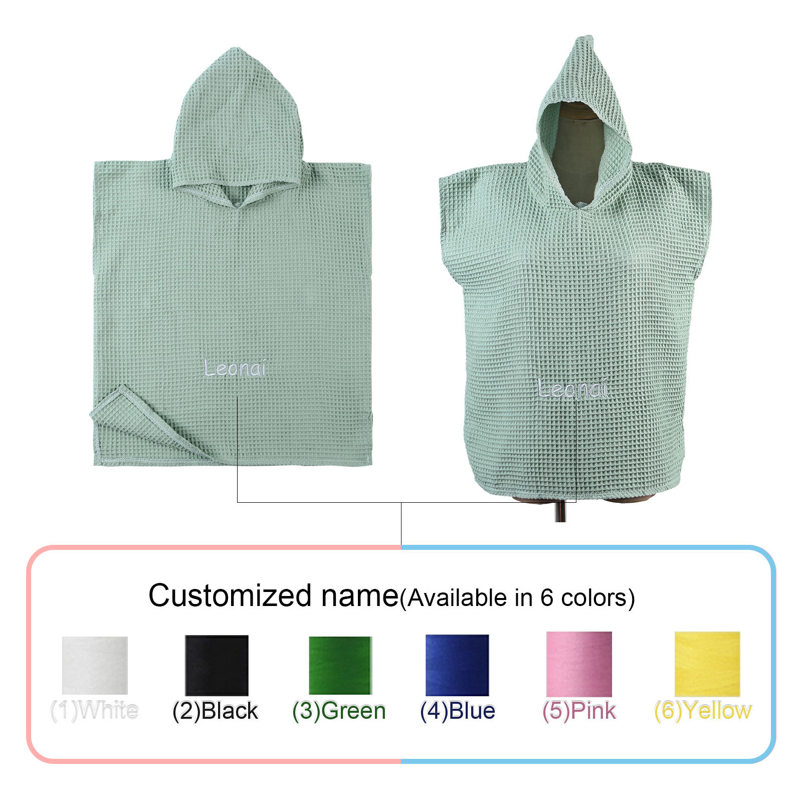 Personalised Name Hooded Baby Poncho Towel Muslin Bath Poncho For Toddler Kids Cotton Waffle Hooded Baby Bath Towels