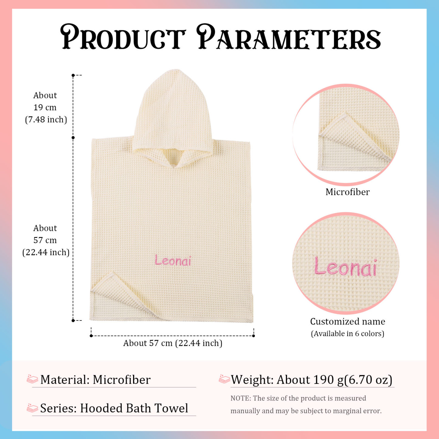 Personalised Name Hooded Baby Poncho Towel Muslin Bath Poncho For Toddler Kids Cotton Waffle Hooded Baby Bath Towels