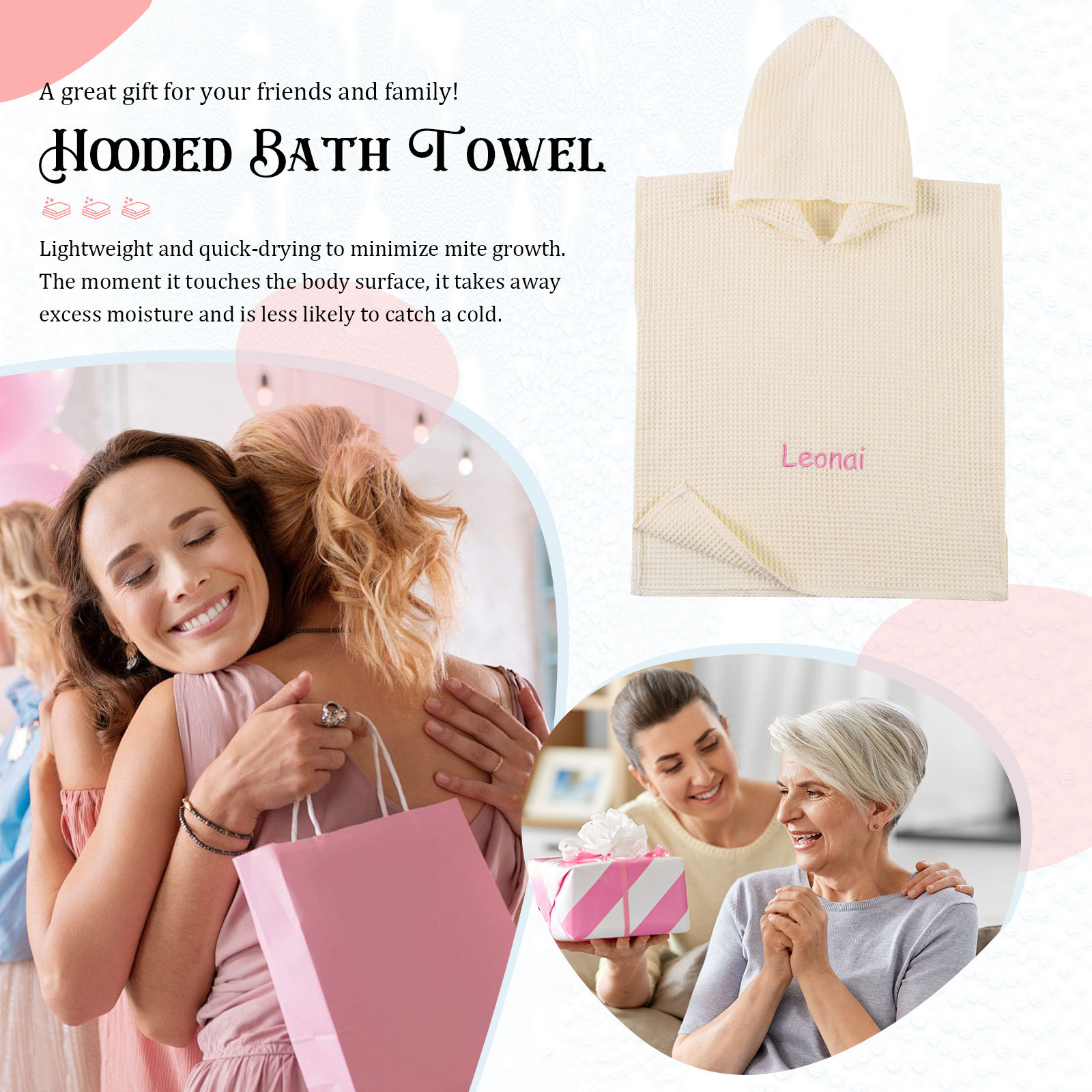 Personalised Name Hooded Baby Poncho Towel Muslin Bath Poncho For Toddler Kids Cotton Waffle Hooded Baby Bath Towels