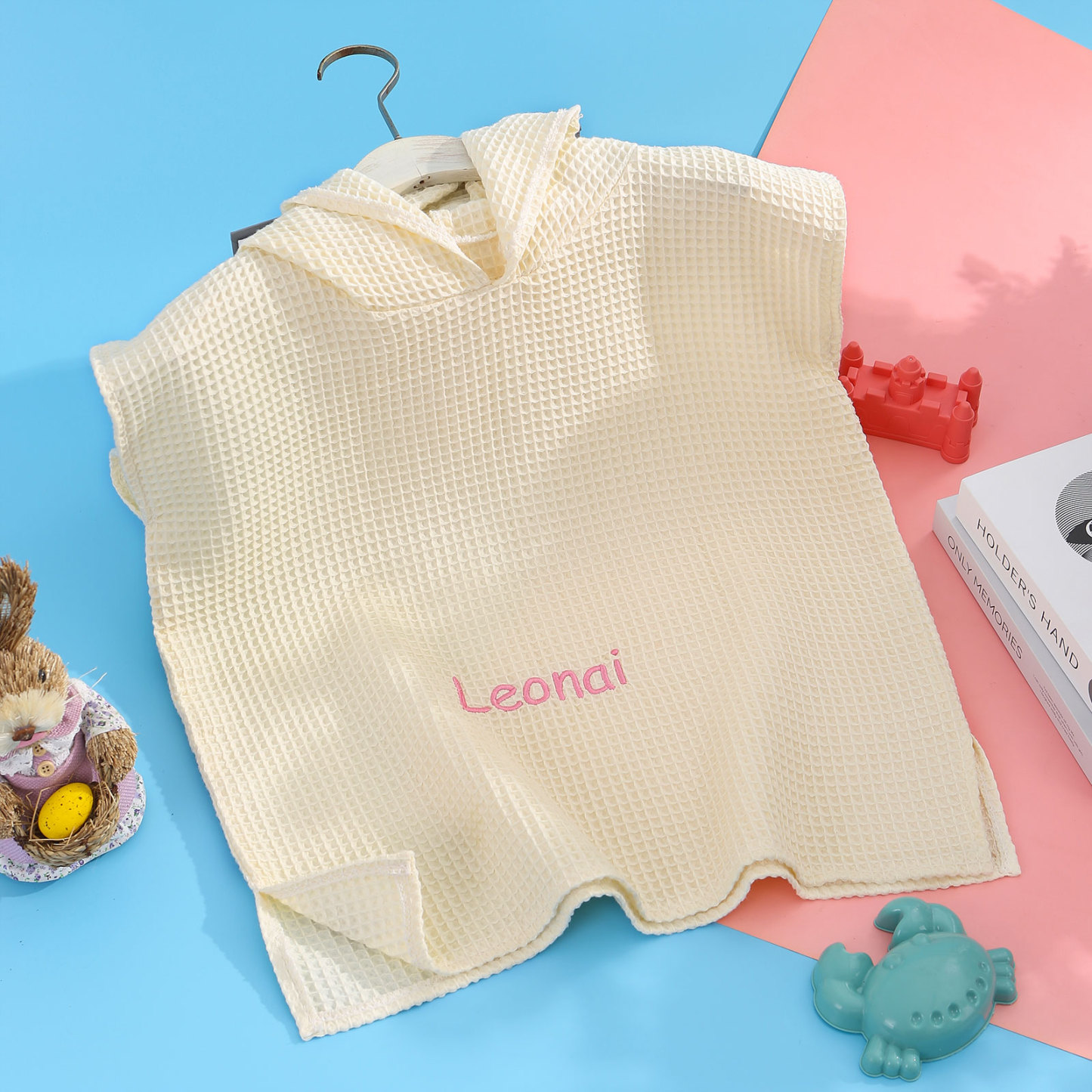 Personalised Name Hooded Baby Poncho Towel Muslin Bath Poncho For Toddler Kids Cotton Waffle Hooded Baby Bath Towels