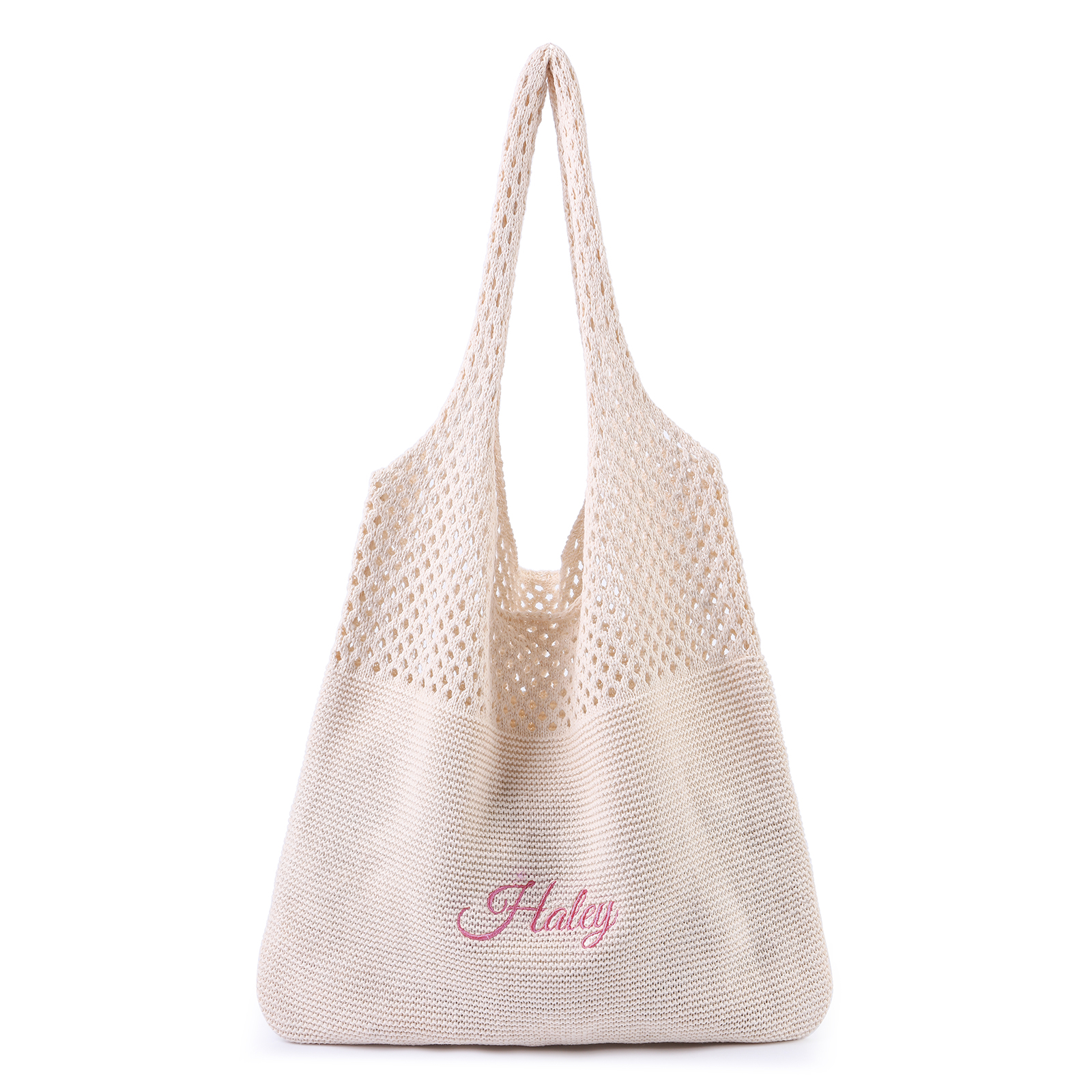 Personalised Women’s Casual Shoulder Bag with 1 Name Hollow Knitting Handbag for Daily Shopping