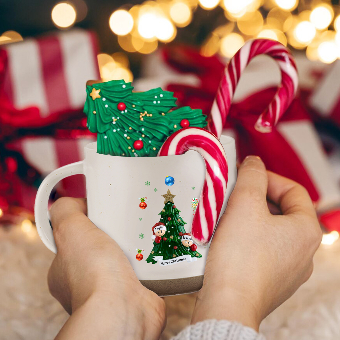 Personalised Christmas Tree Mug with Custom 2-6 Names and Text Perfect Holiday Gift for Family-Jessemade AU