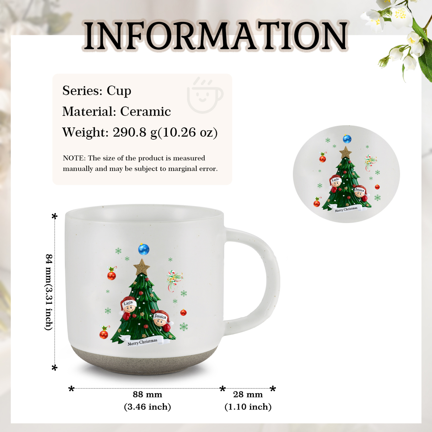 Personalised Christmas Tree Mug with Custom 2-6 Names and Text Perfect Holiday Gift for Family