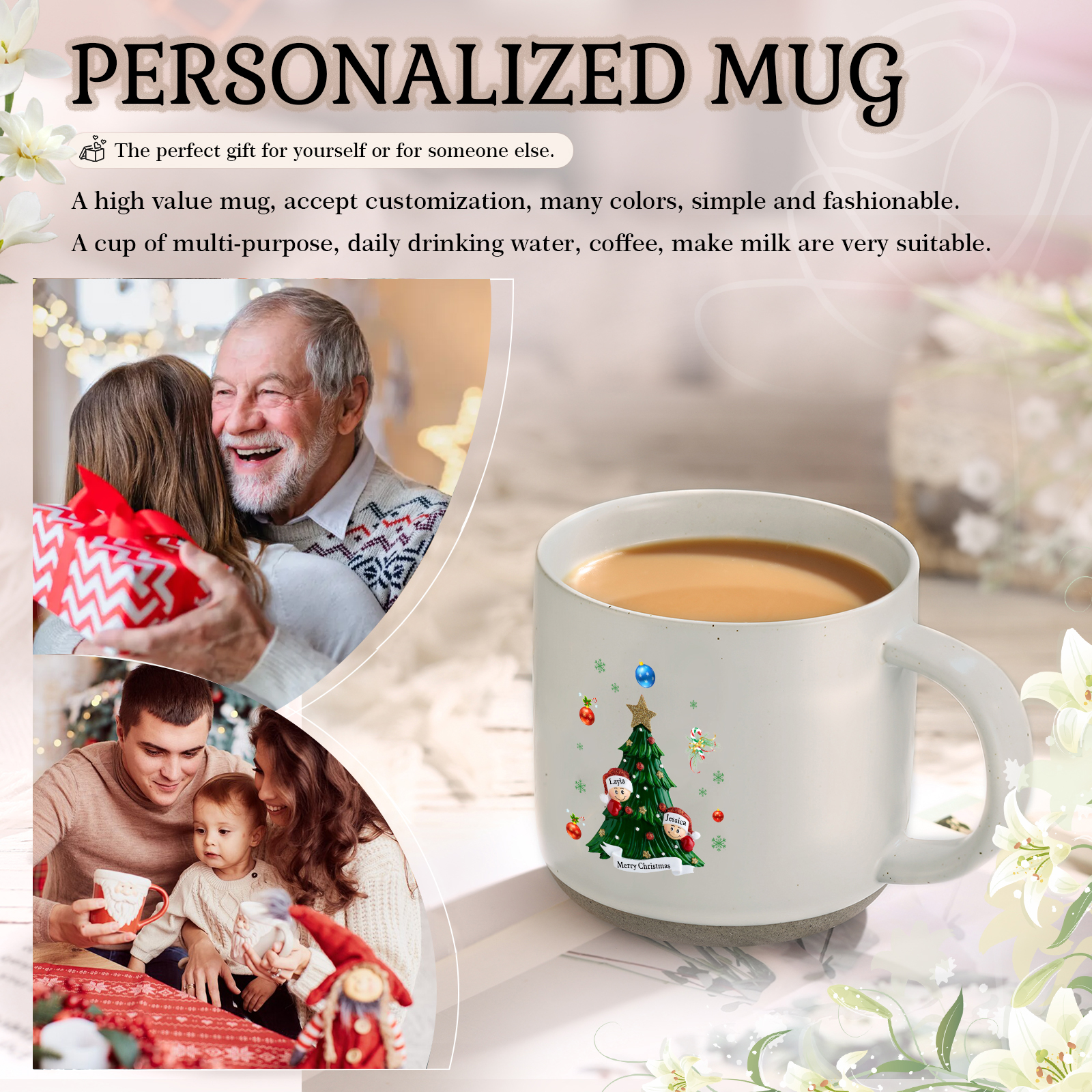 Personalised Christmas Tree Mug with Custom 2-6 Names and Text Perfect Holiday Gift for Family-Jessemade AU