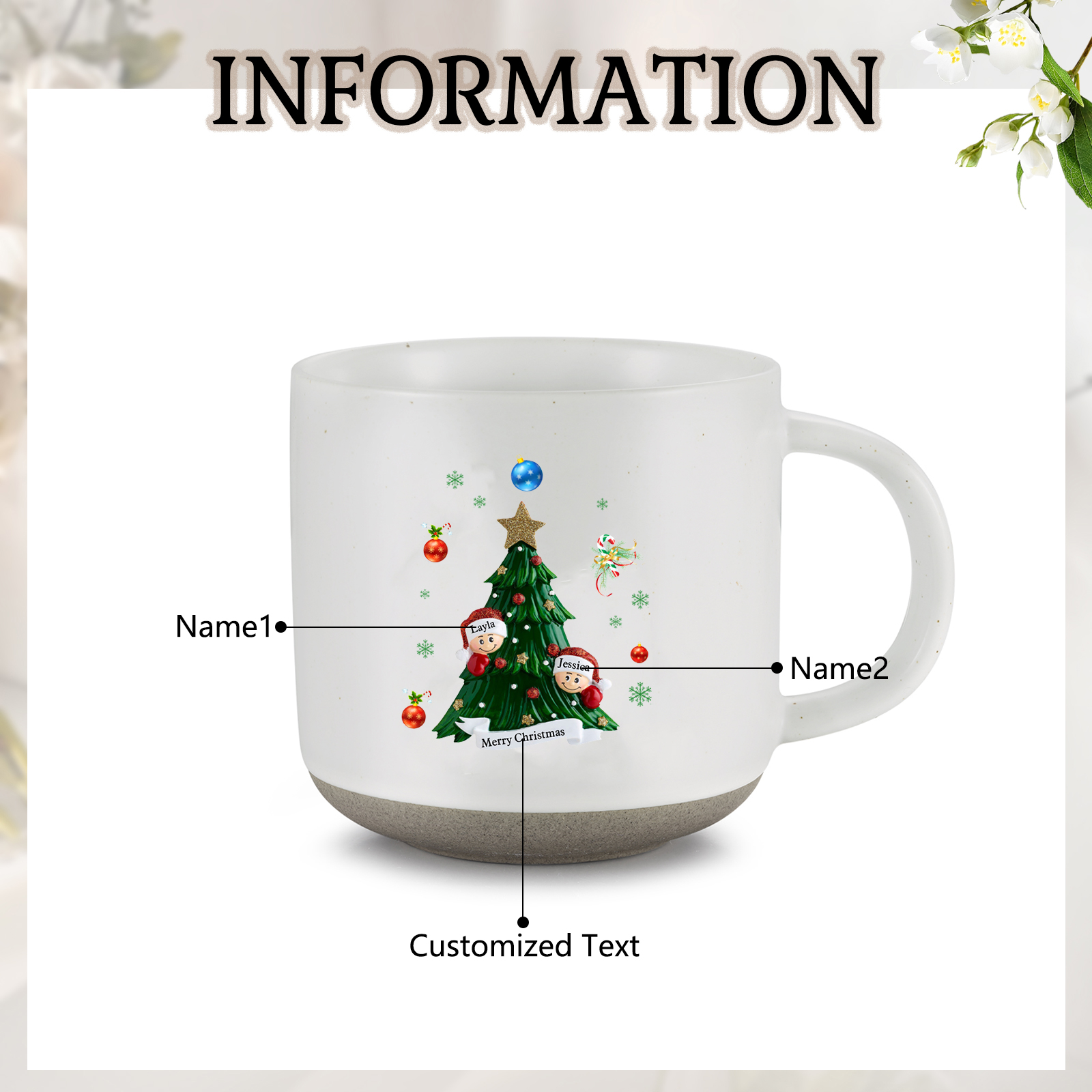 Personalised Christmas Tree Mug with Custom 2-6 Names and Text Perfect Holiday Gift for Family
