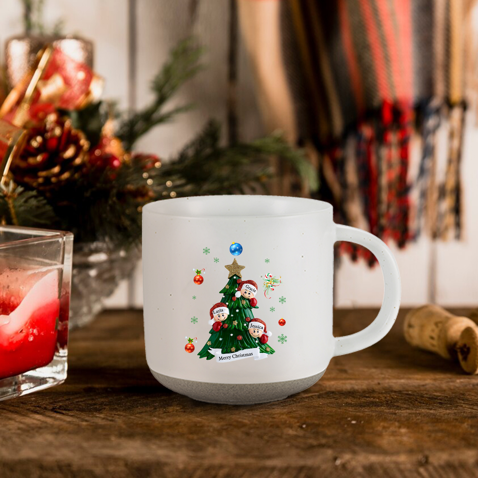 Personalised Christmas Tree Mug with Custom 2-6 Names and Text Perfect Holiday Gift for Family