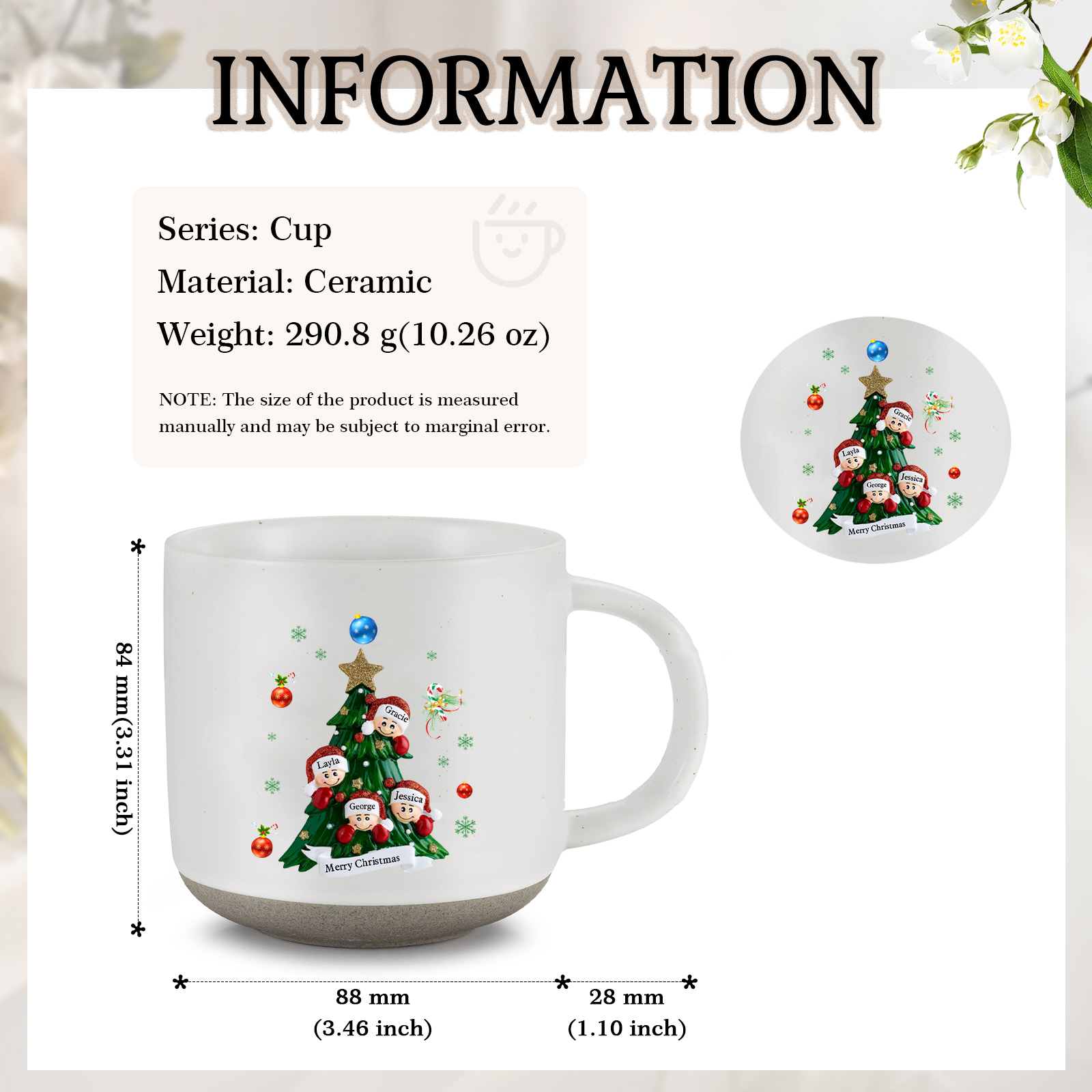 Personalised Christmas Tree Mug with Custom 2-6 Names and Text Perfect Holiday Gift for Family