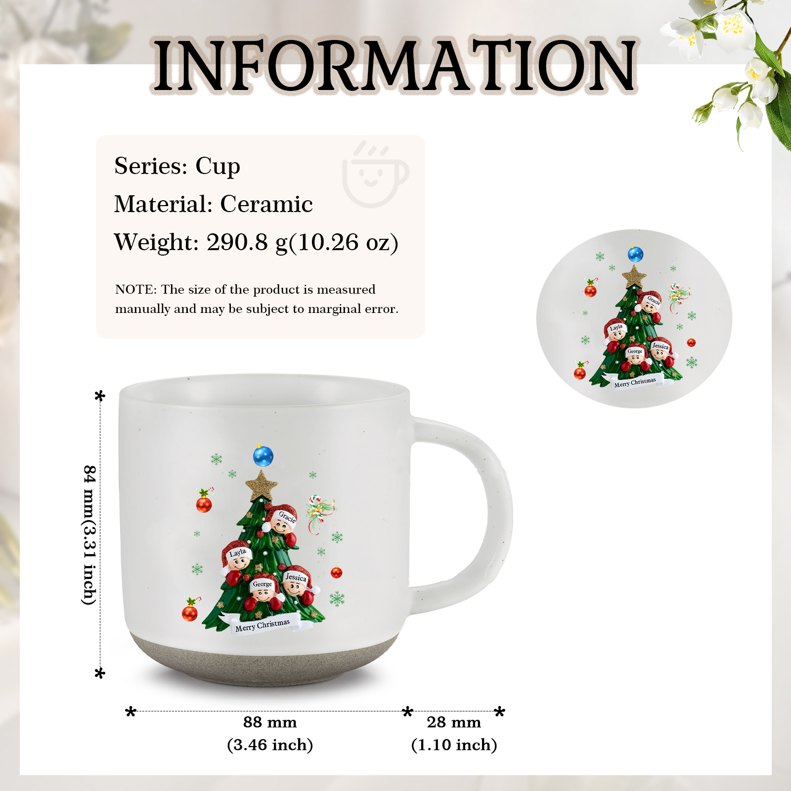 Personalised Christmas Tree Mug with Custom 2-6 Names and Text Perfect Holiday Gift for Family
