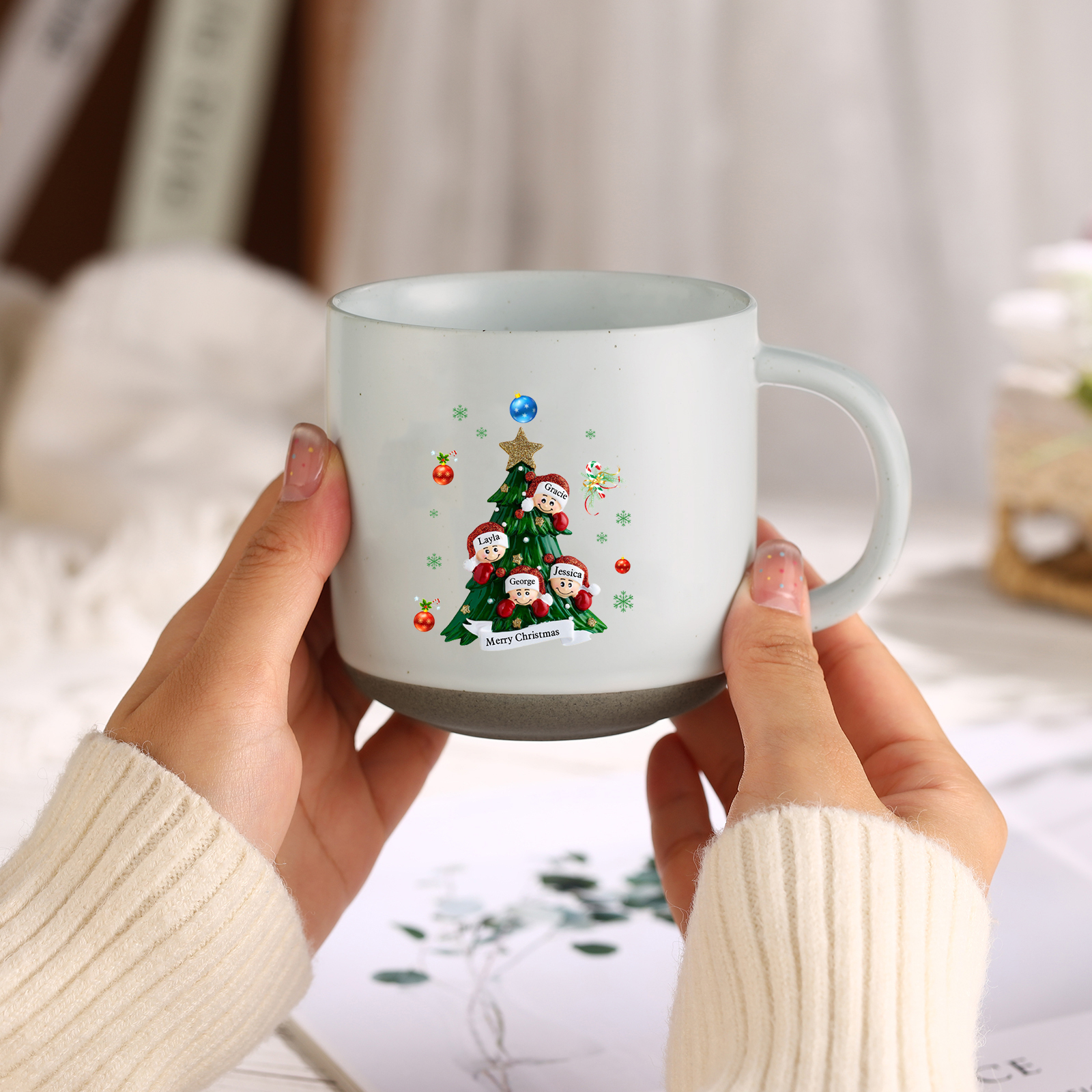 Personalised Christmas Tree Mug with Custom 2-6 Names and Text Perfect Holiday Gift for Family