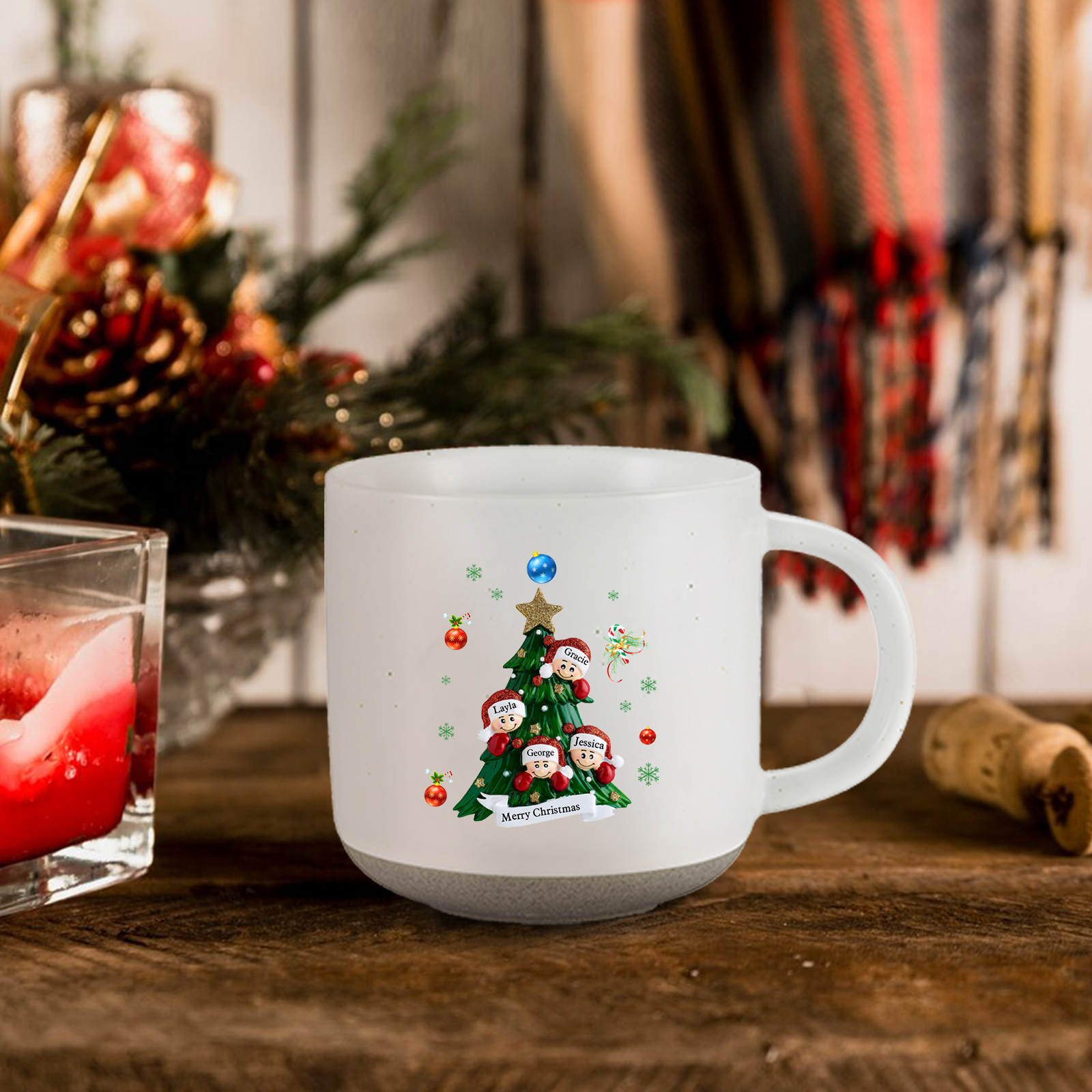Personalised Christmas Tree Mug with Custom 2-6 Names and Text Perfect Holiday Gift for Family