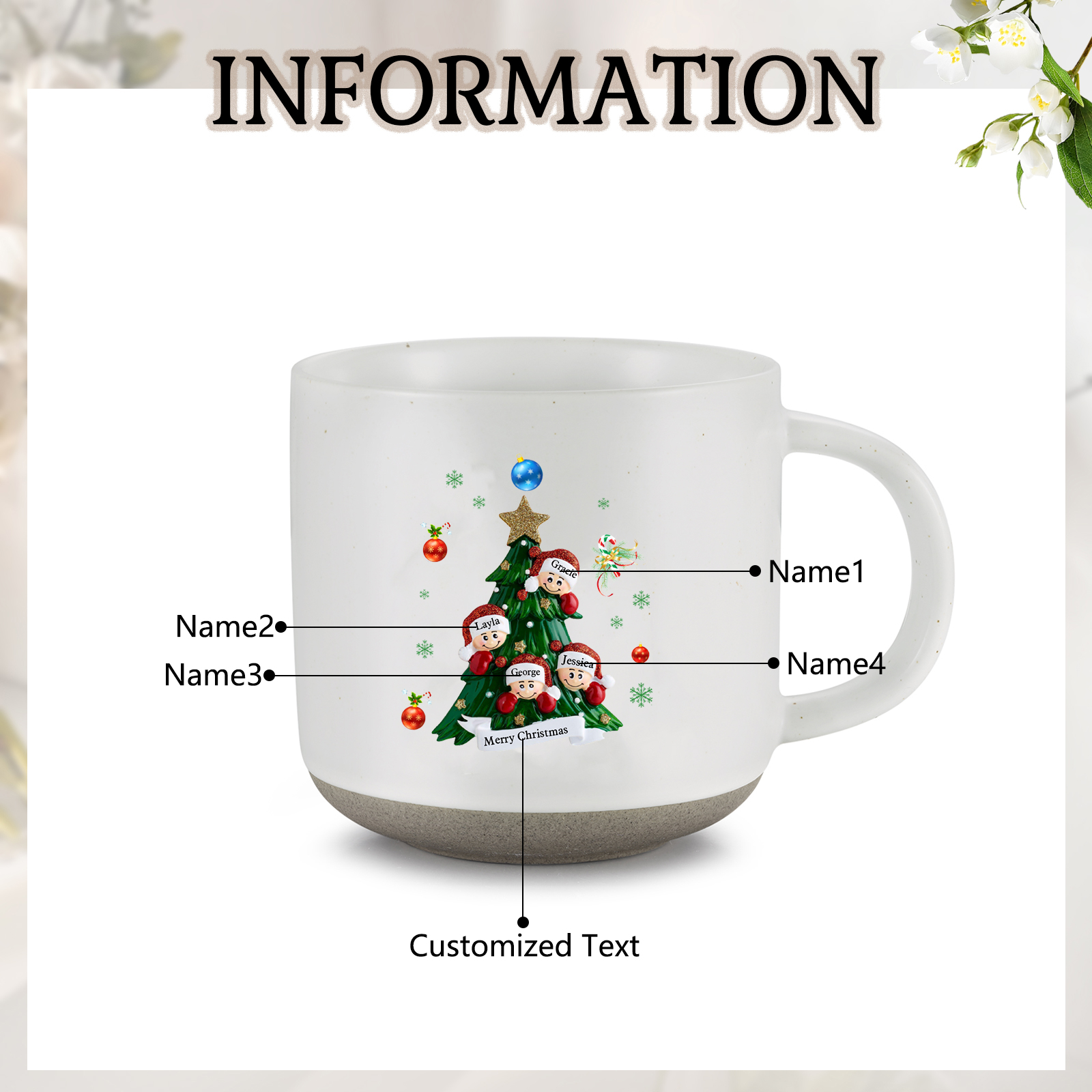 Personalised Christmas Tree Mug with Custom 2-6 Names and Text Perfect Holiday Gift for Family