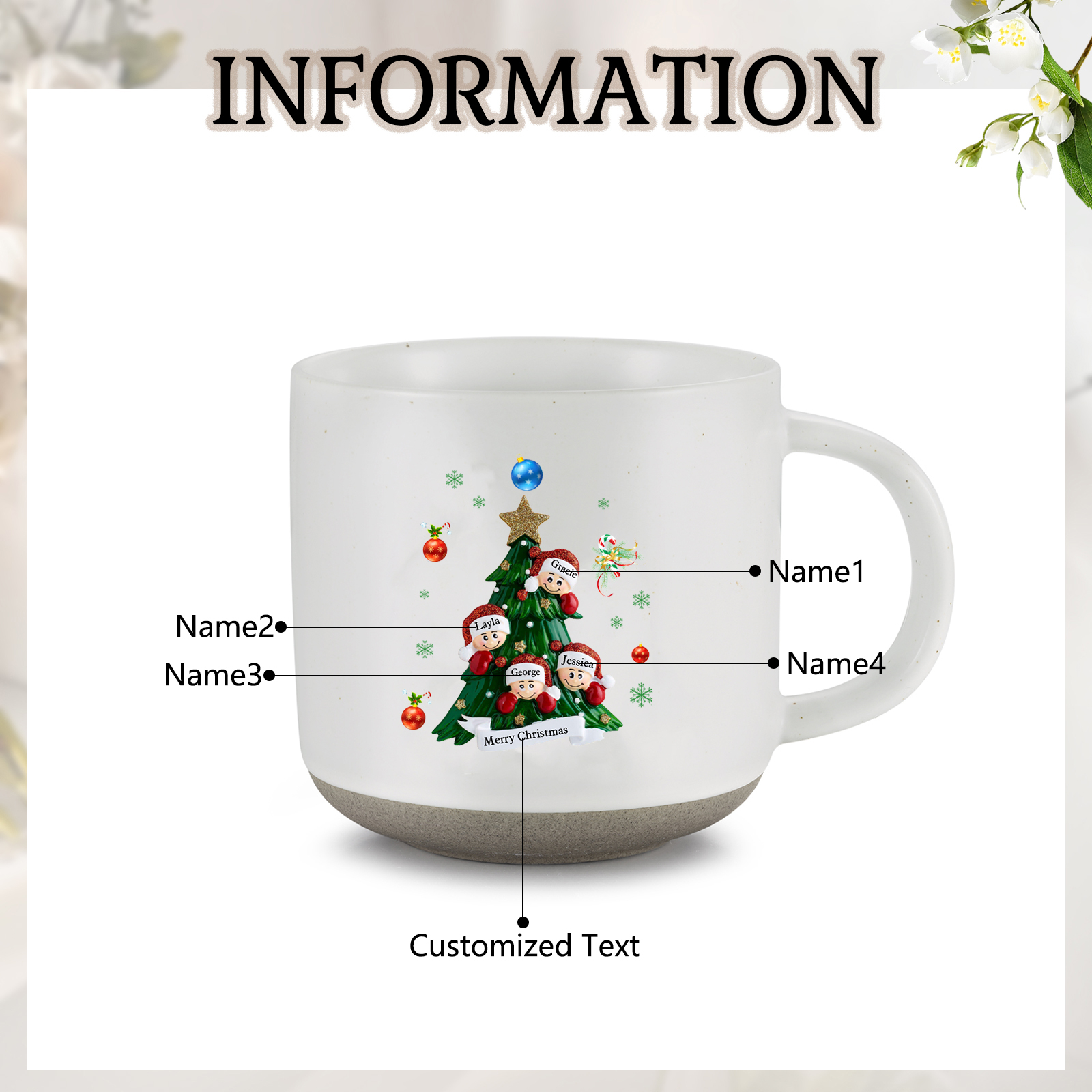 Personalised Christmas Tree Mug with Custom 2-6 Names and Text Perfect Holiday Gift for Family
