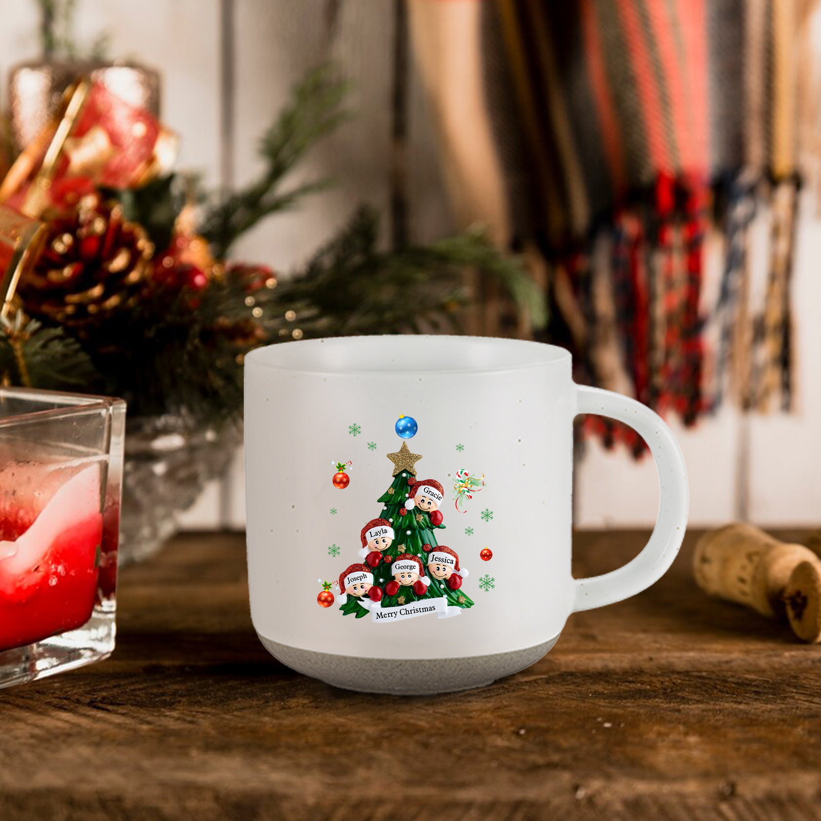 Personalised Christmas Tree Mug with Custom 2-6 Names and Text Perfect Holiday Gift for Family