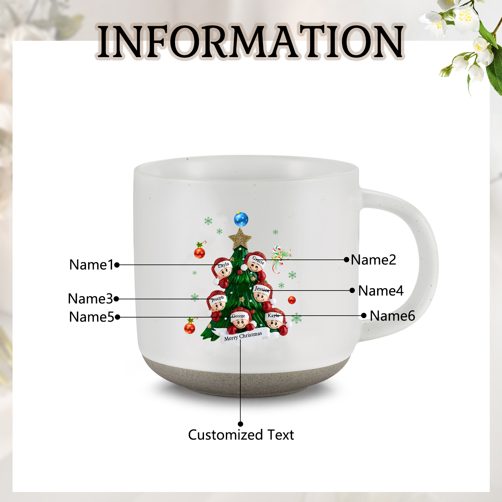 Personalised Christmas Tree Mug with Custom 2-6 Names and Text Perfect Holiday Gift for Family