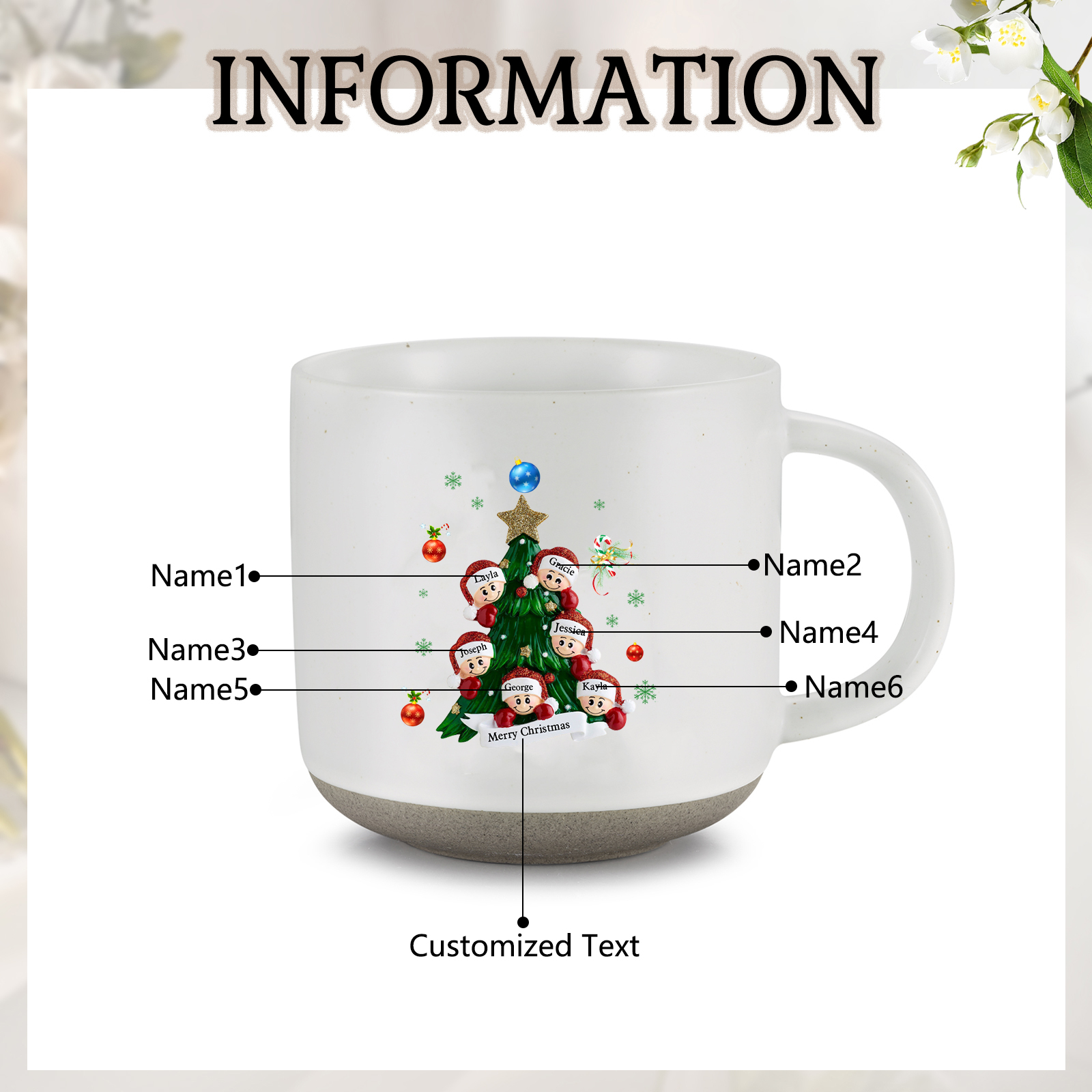 Personalised Christmas Tree Mug with Custom 2-6 Names and Text Perfect Holiday Gift for Family