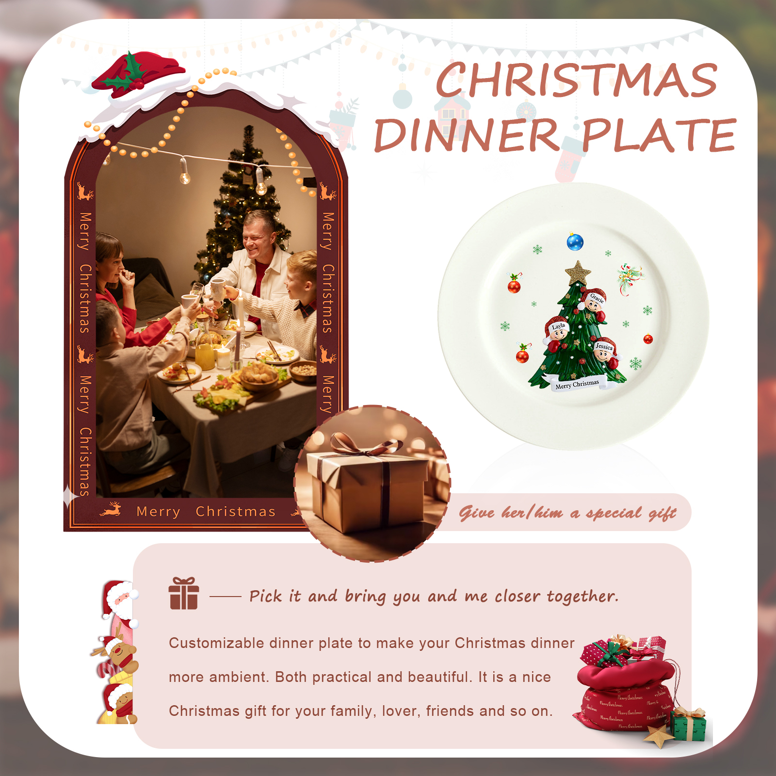Personalised Christmas Plates for Friends with 2-6 Names A Festive Gift