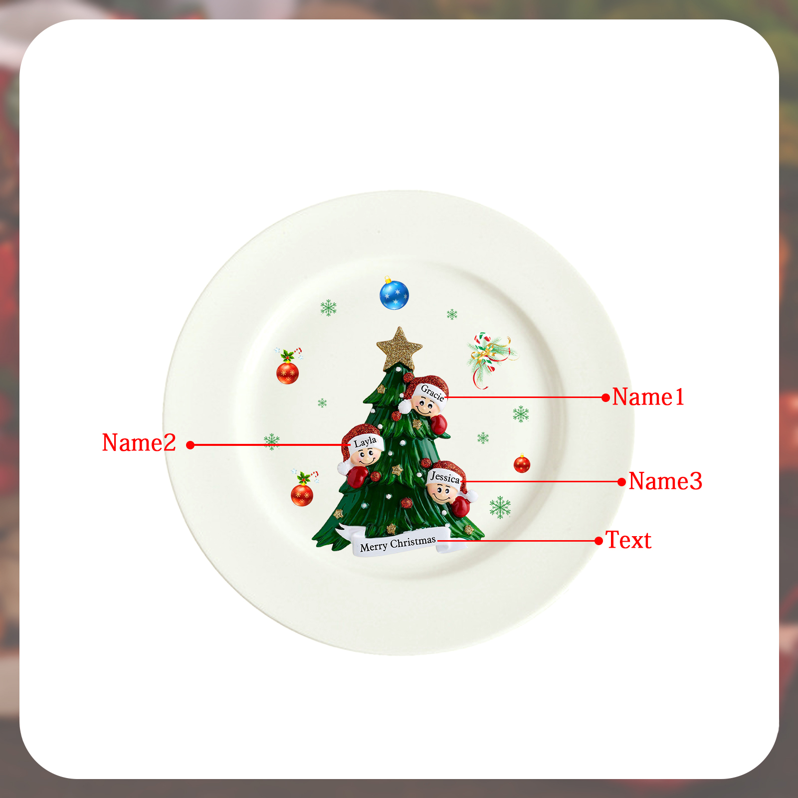 Personalised Christmas Plates for Friends with 2-6 Names A Festive Gift