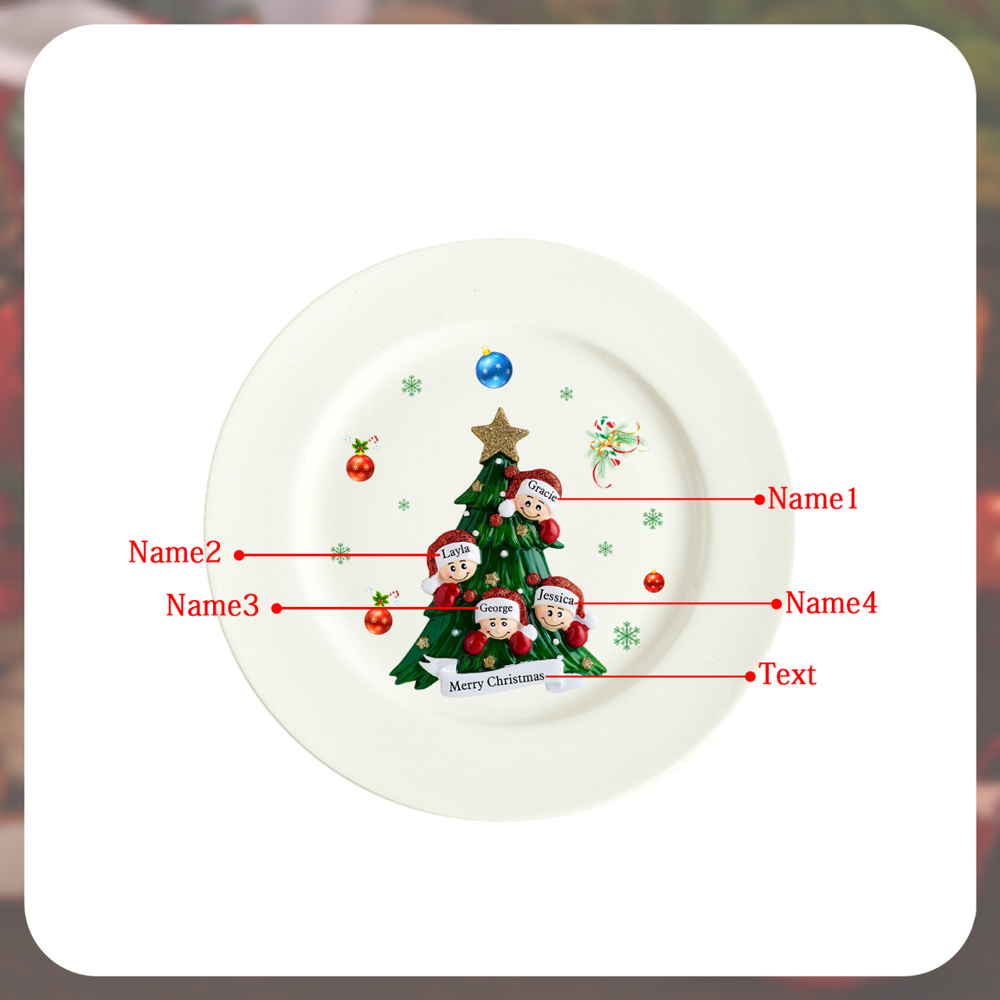 Personalised Christmas Plates for Friends with 2-6 Names A Festive Gift