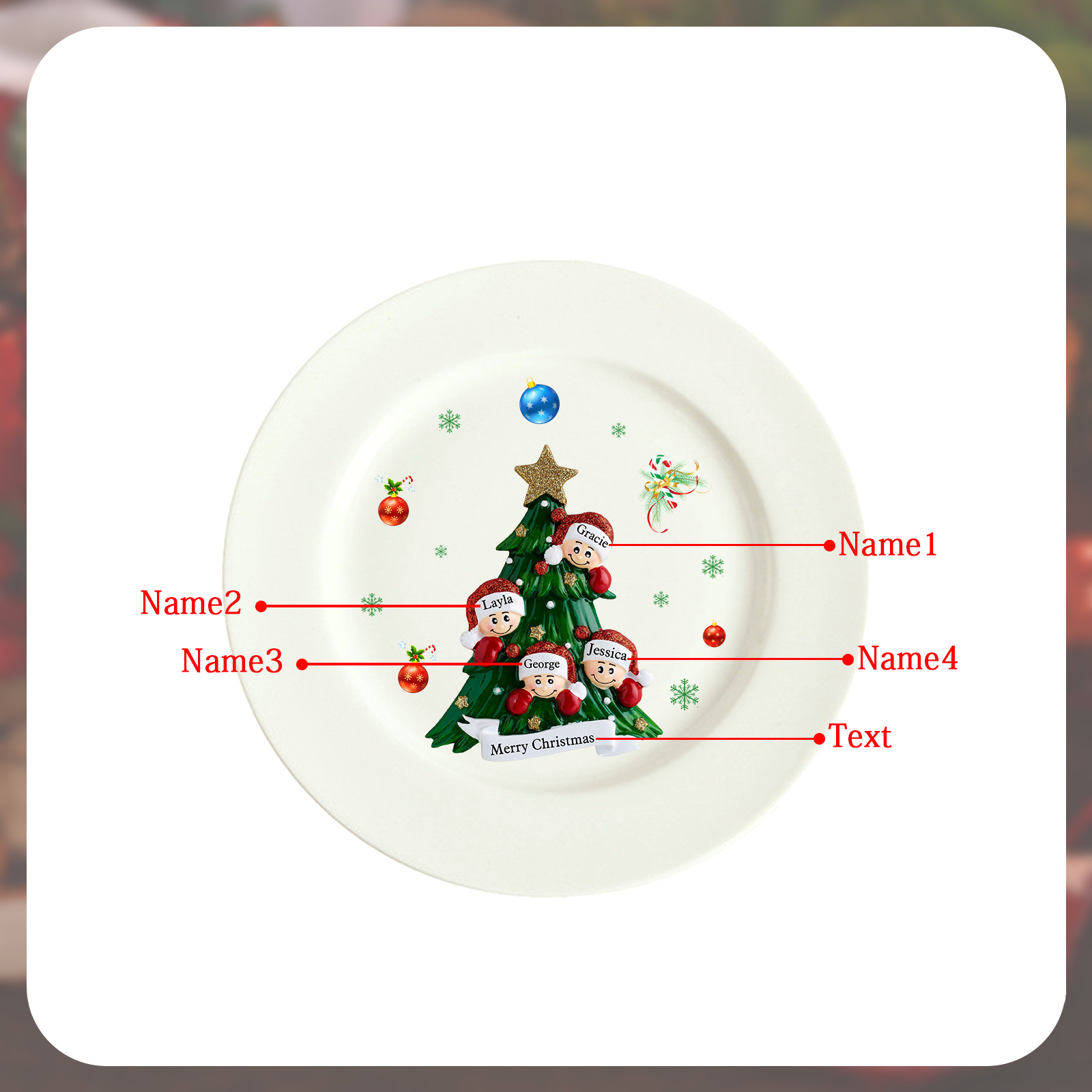 Personalised Christmas Plates for Friends with 2-6 Names A Festive Gift